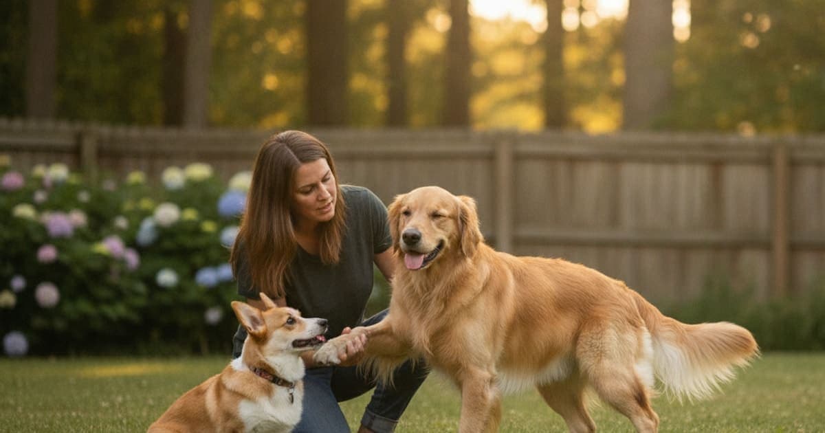 A dog being cared for at home, illustrating what are the first signs of meniscus tear in dogs