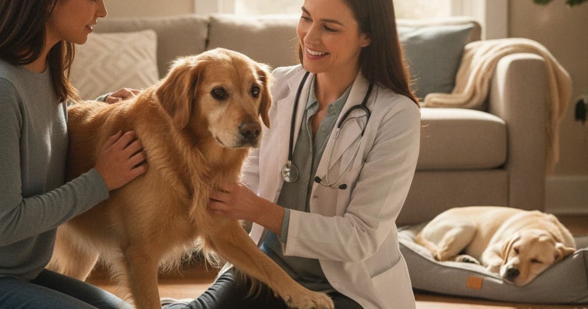 A dog being cared for at home, illustrating first signs of osteochondritis dissecans in dogs (ocd)