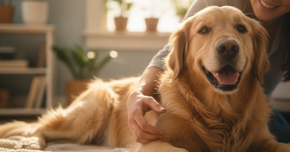A dog being cared for at home, illustrating what are the first signs of pressure sores in dogs
