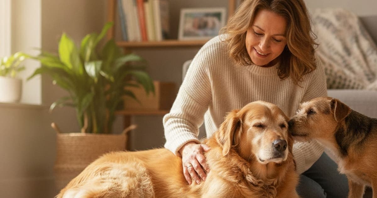 A dog being cared for at home, illustrating what are the first signs of sarcopenia in dogs