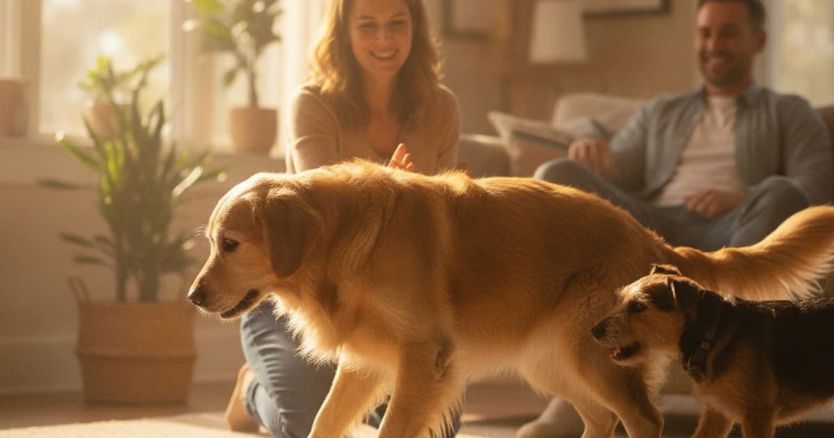 A dog being cared for at home, illustrating what are the first signs of senior dog stiffness