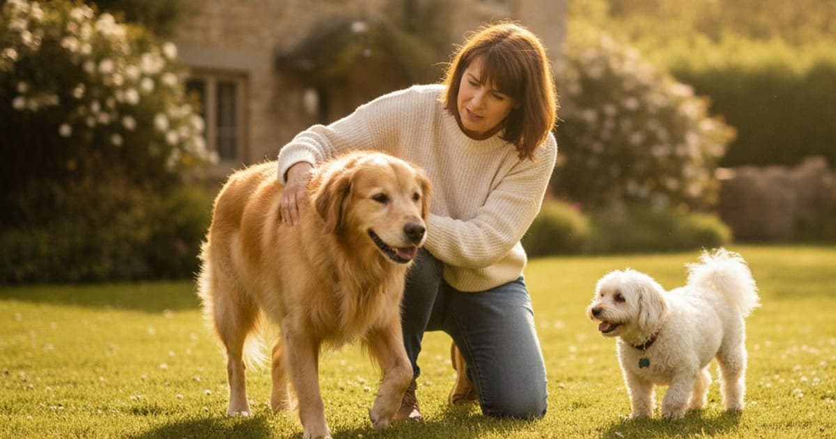 A dog being cared for at home, illustrating what are the first signs of shoulder instability in dogs