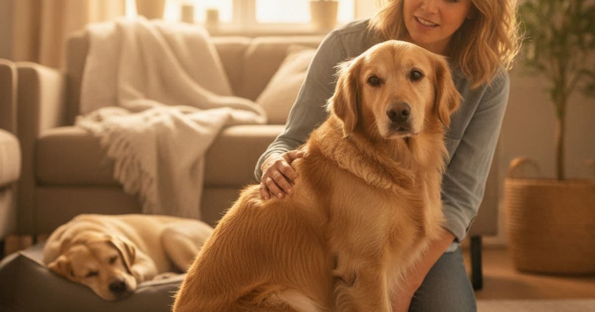 A dog being cared for at home, illustrating what are the first signs of spinal injury in dogs