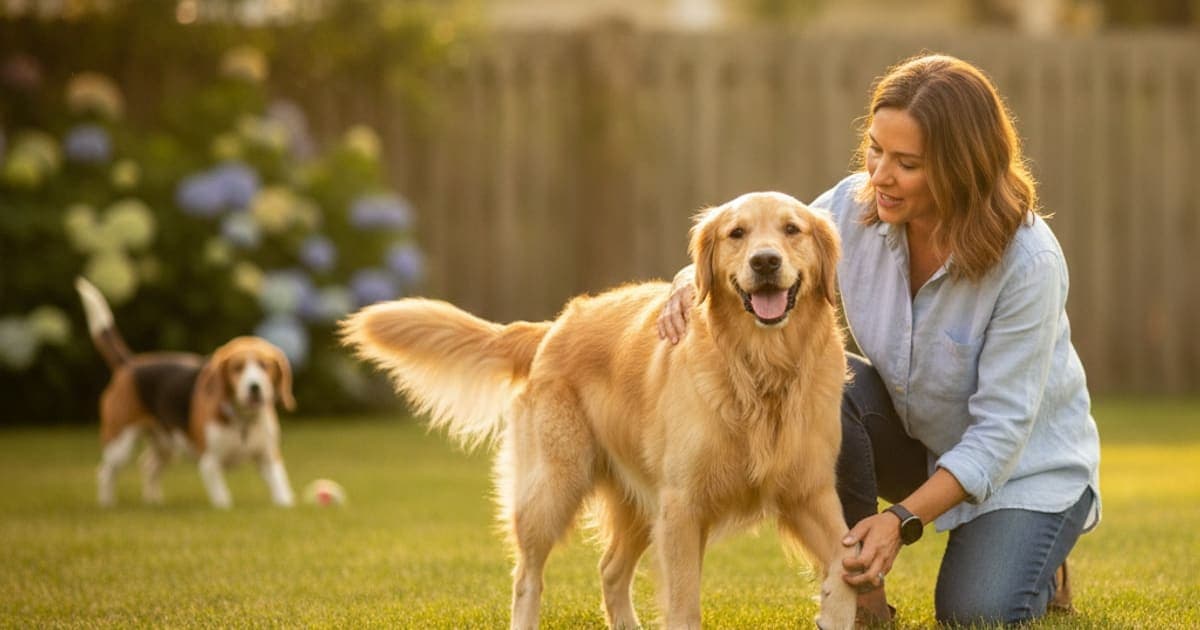 A dog being cared for at home, illustrating what are the first signs of stress fracture in dogs