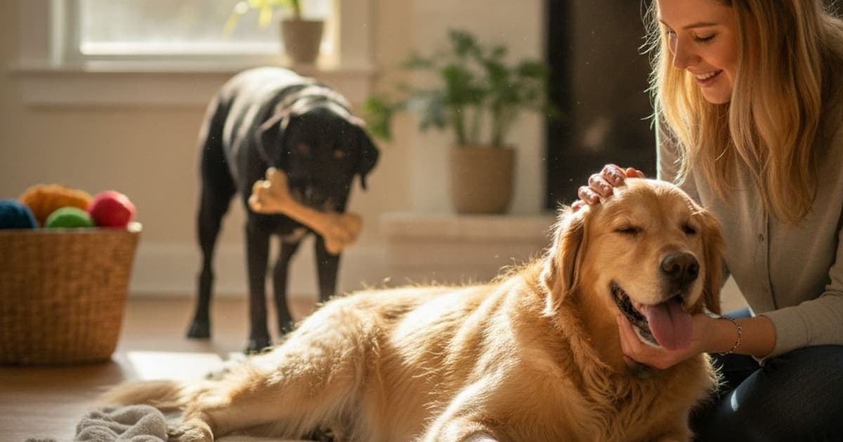 A dog being cared for at home, illustrating what can i give a dog that is holding up a back leg