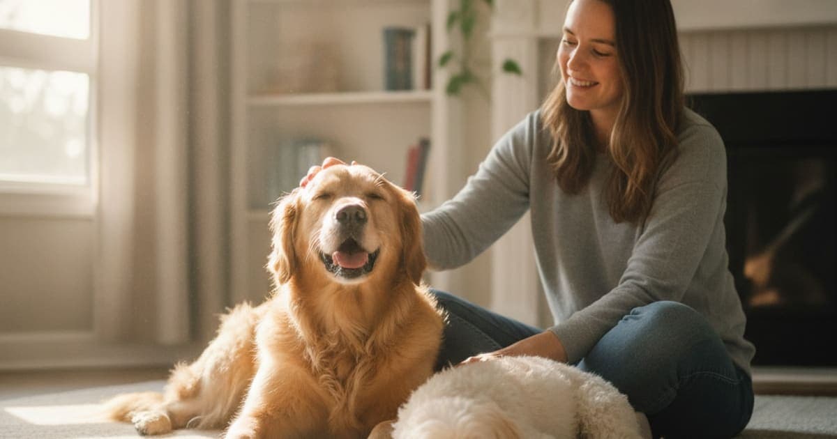 A dog being cared for at home, illustrating what can i give a dog that is irritable when handled