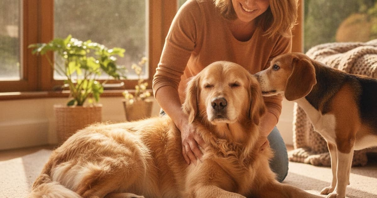 A dog being cared for at home, illustrating what can i give a dog losing muscle in back legs? (atrophy)