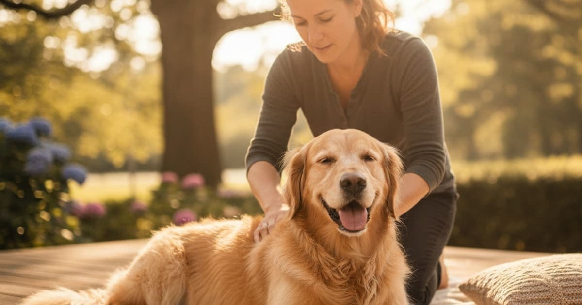 A dog being cared for at home, illustrating what can i give a dog that is sensitive lower back
