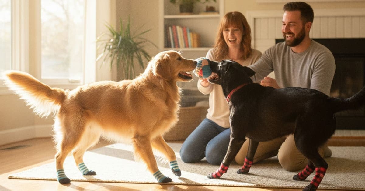 A dog being cared for at home, illustrating what can i give a dog that is slipping on hard floors