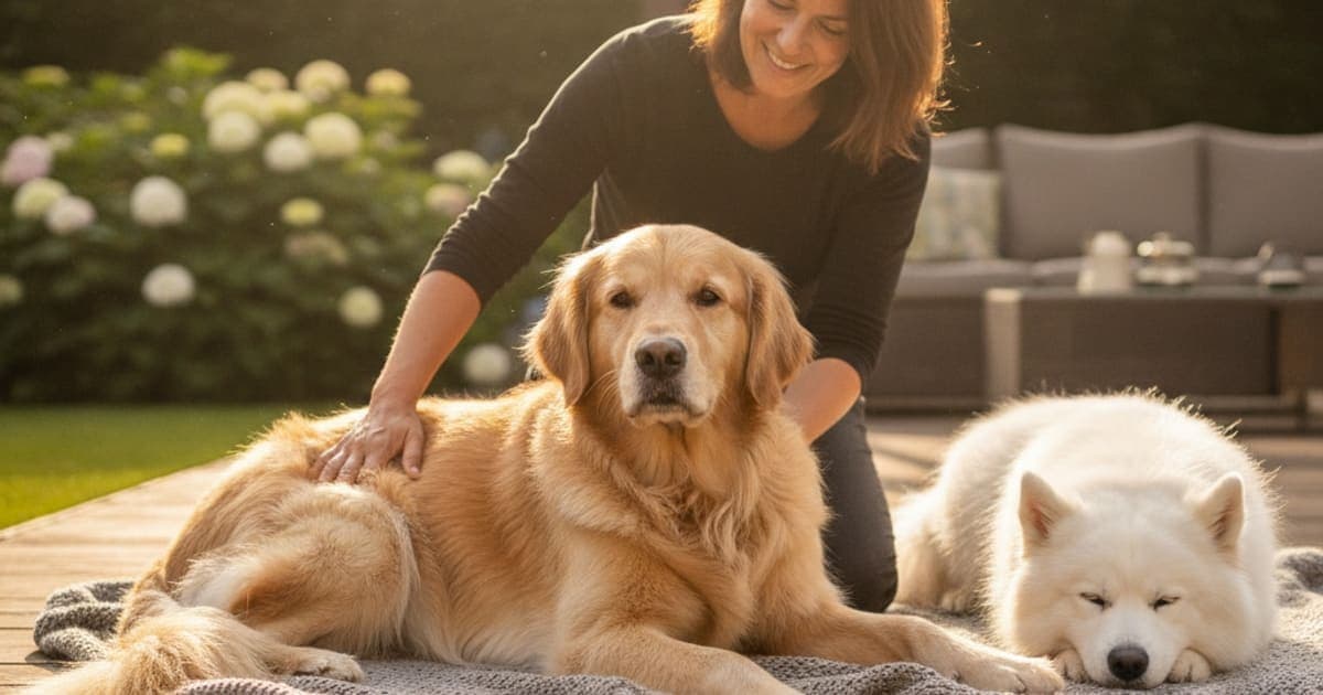 A dog being cared for at home, illustrating what can i give a dog that is sore after agility? (recovery)