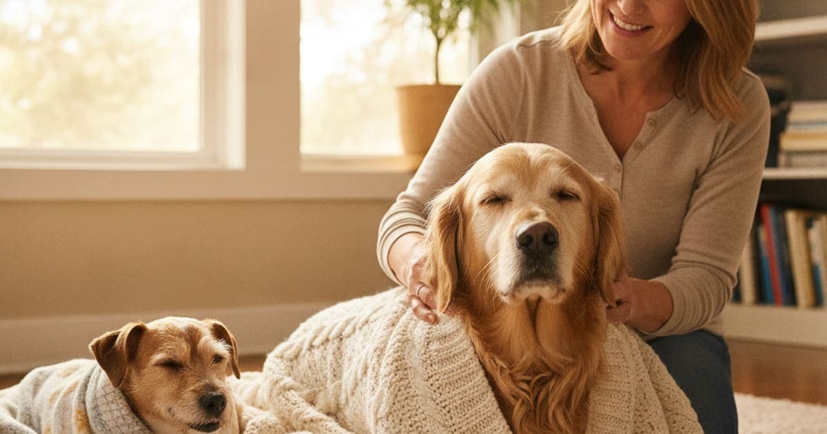 A dog being cared for at home, illustrating what can i give a dog that is stiff in cold weather
