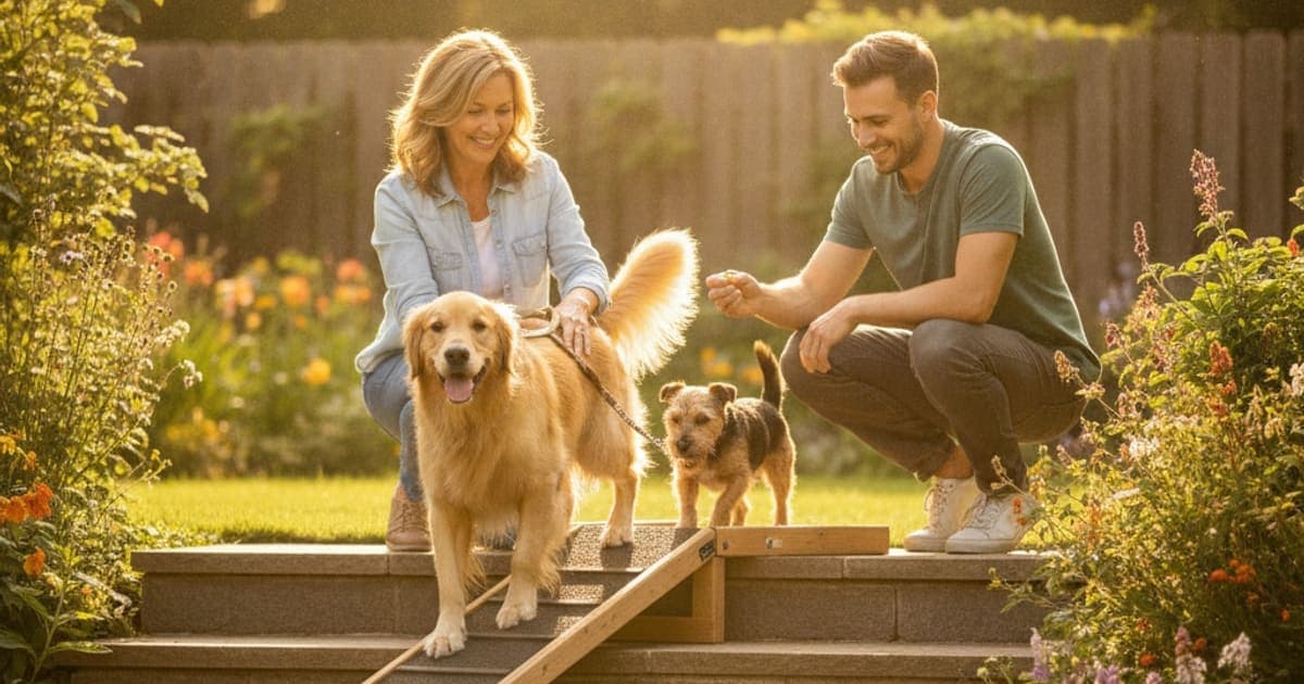 A dog being cared for at home, illustrating what can i give a dog that has trouble with stairs