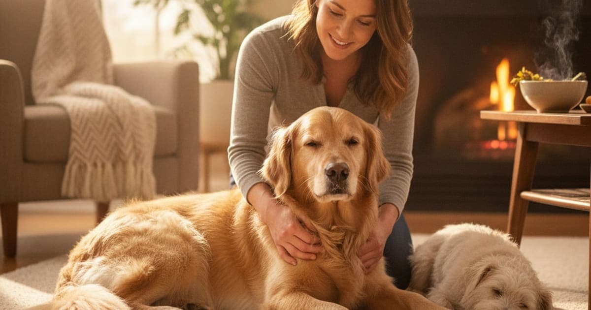 A dog being cared for at home, illustrating what can i give a dog with a warm joint? (heat explained)