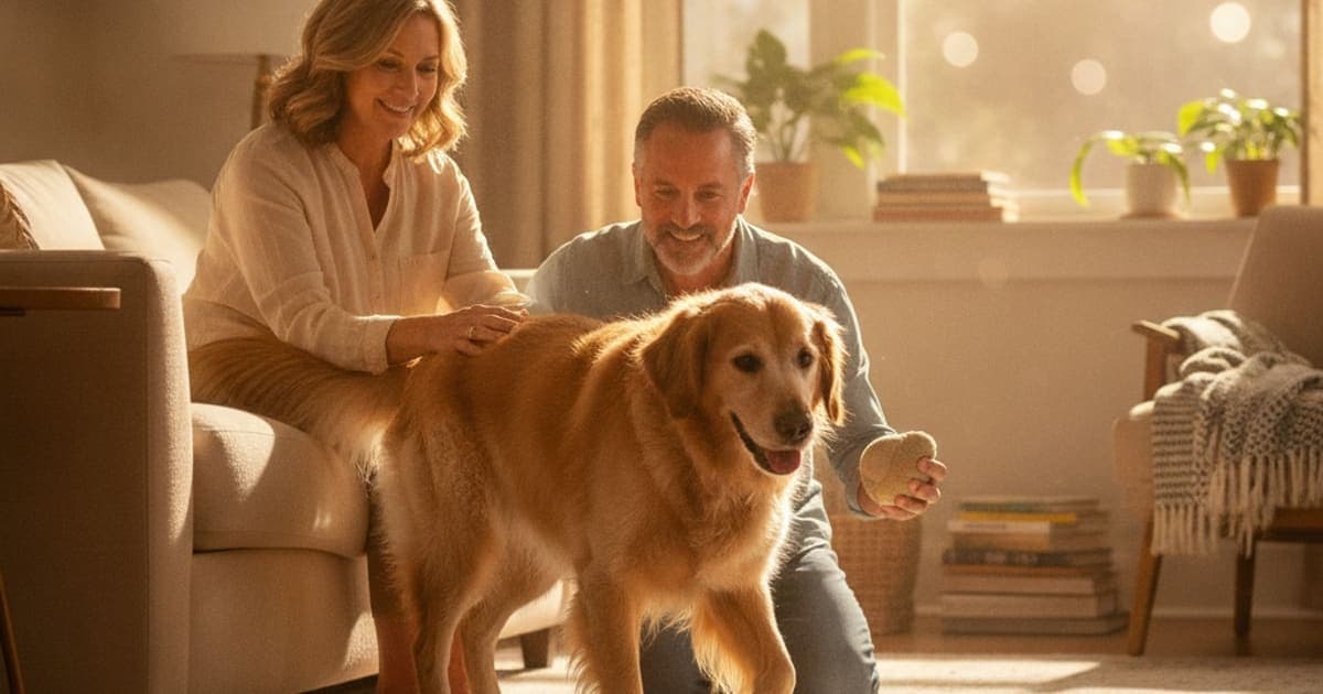 A dog being cared for at home, illustrating what causes arthritis in dogs? (joint wear explained)