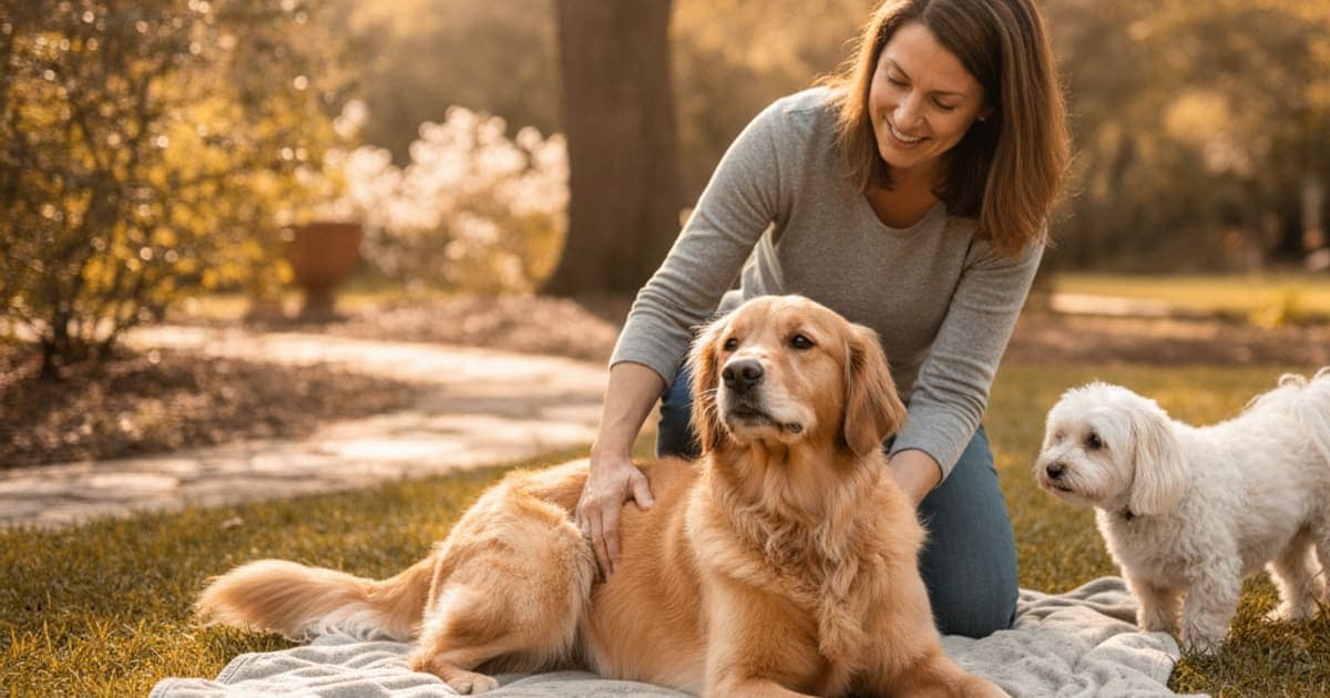 A dog being cared for at home, illustrating what helps a dog with fibrocartilaginous embolism
