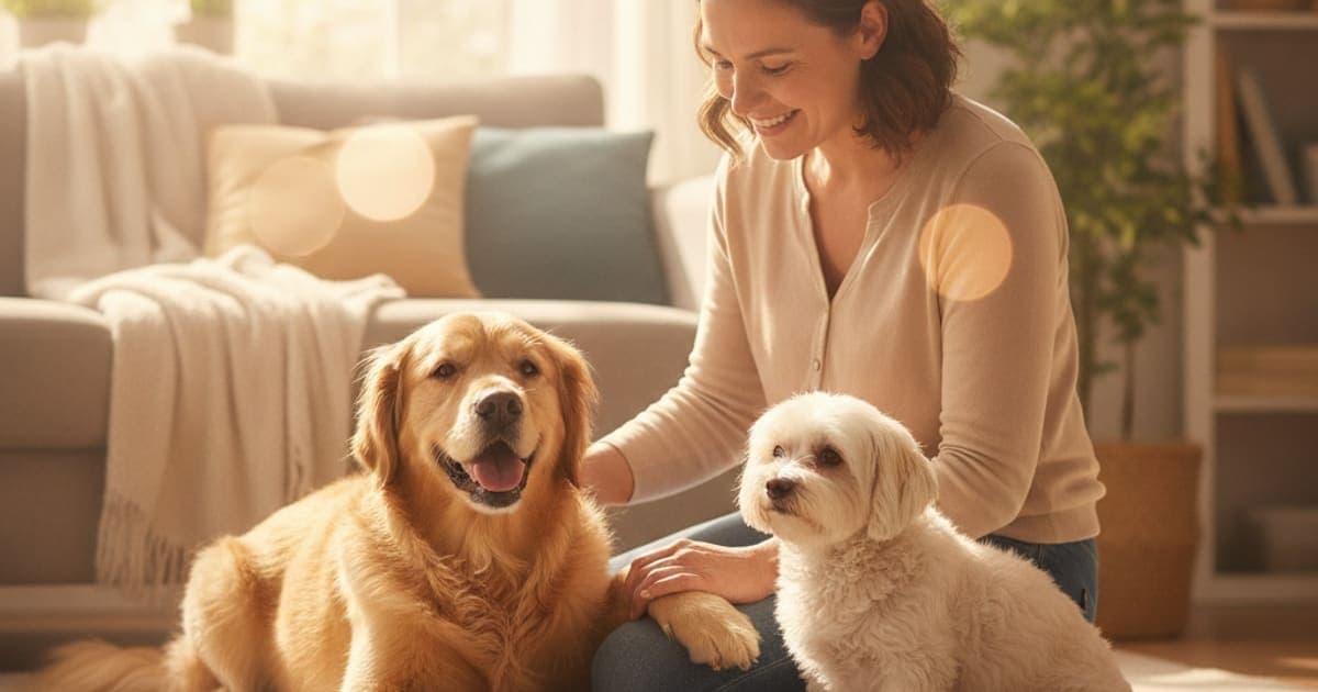 A dog being cared for at home, illustrating what helps a dog with luxating patella? (grades 1-4)