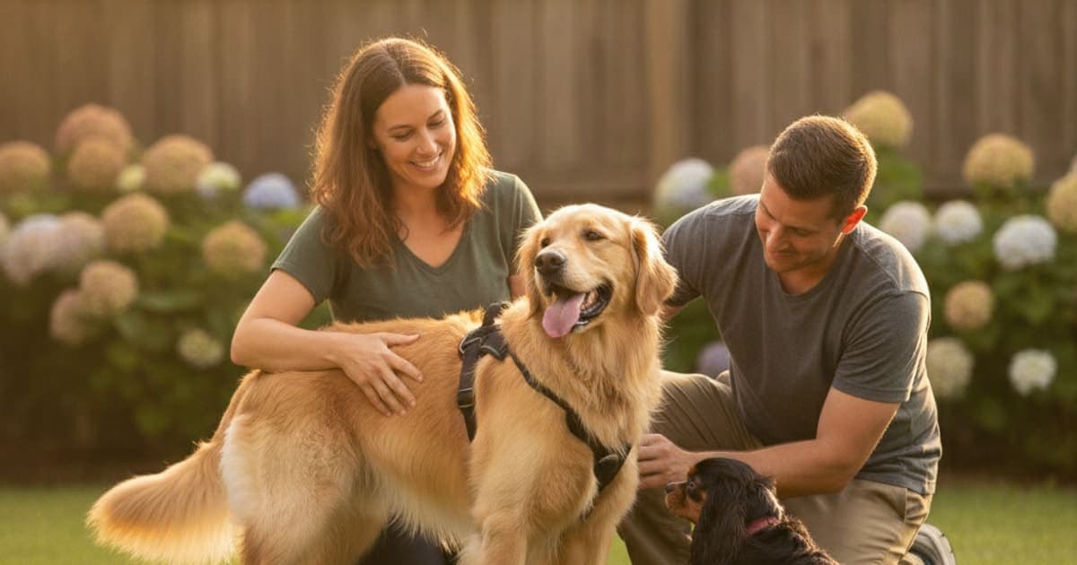 A dog being cared for at home, illustrating what helps a dog with nerve damage? (recovery basics)