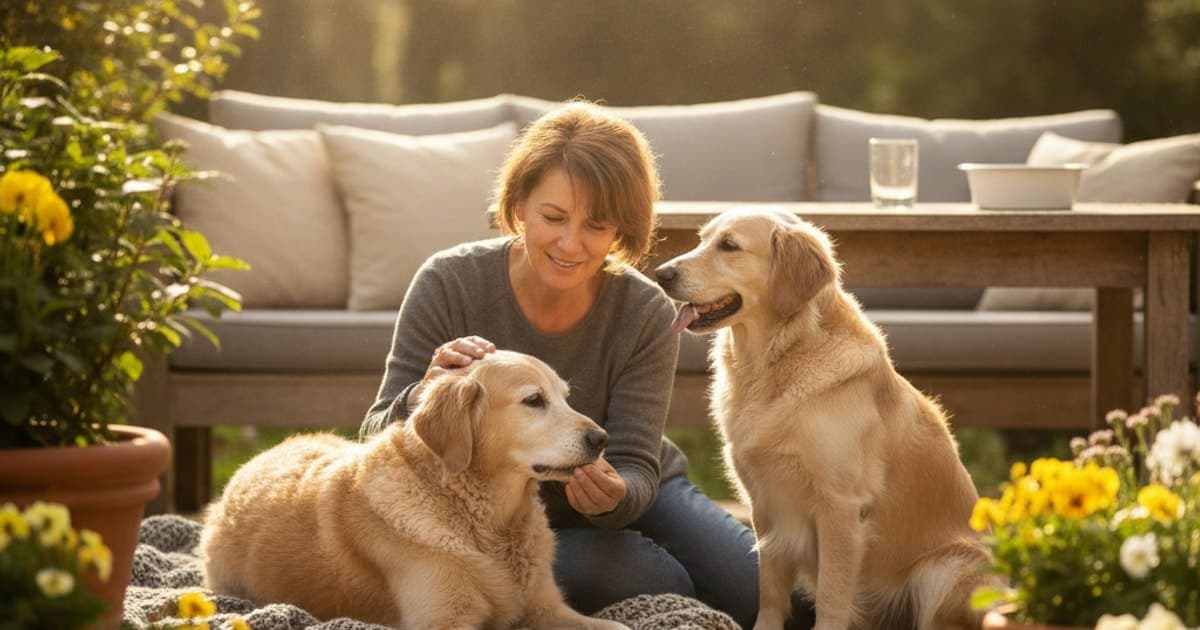 A dog being cared for at home, illustrating what helps a dog with reduced stamina? (causes & support)