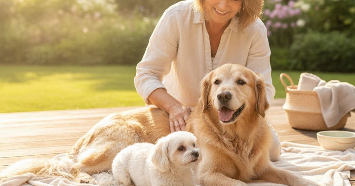 A dog being cared for at home, illustrating what helps a dog with spondylosis? (comfort and mobility)