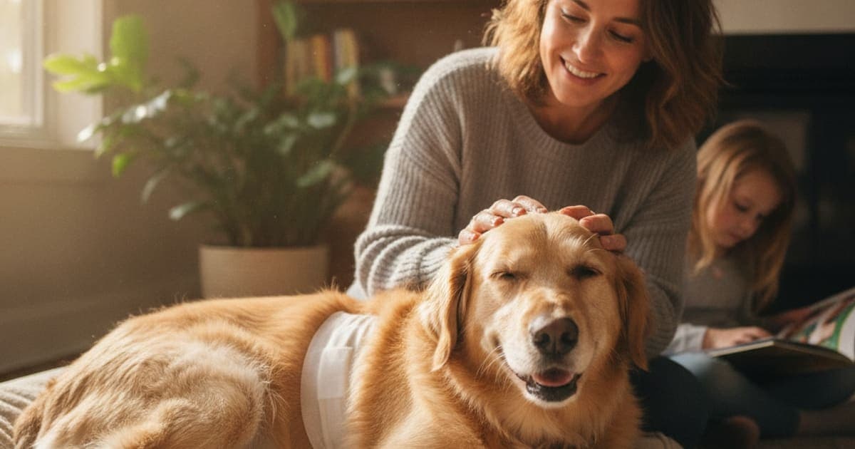 A dog being cared for at home, illustrating what helps a dog with surgical incision healing