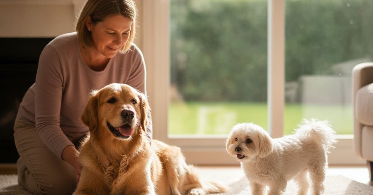 A dog being cared for at home, illustrating what helps a dog with tendonitis? (recovery explained)