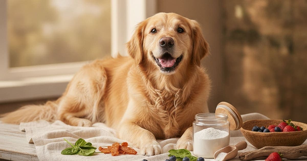 A dog being cared for at home, illustrating what are collagen peptides for dogs? (benefits, safety)