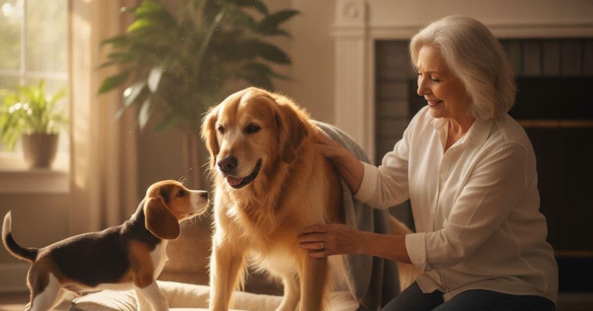A dog being cared for at home, illustrating what makes arthritis worse in dogs? (key triggers)