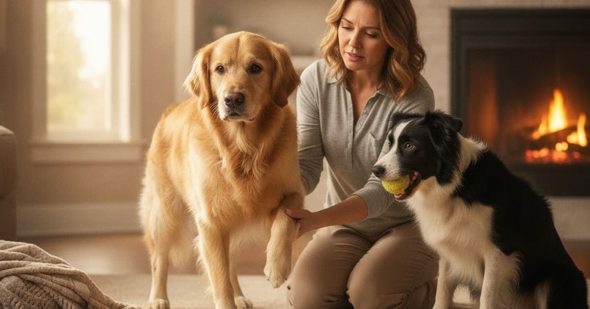 A dog being cared for at home, illustrating what makes carpal hyperextension worse in dogs? (top causes)