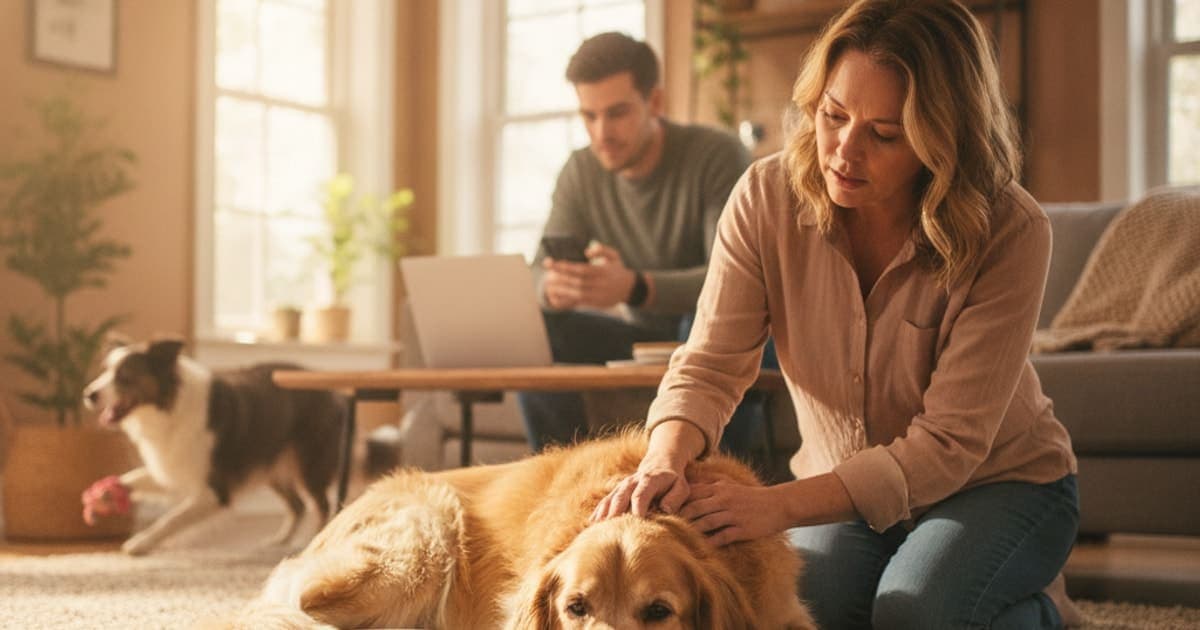 A dog being cared for at home, illustrating what makes chronic diarrhea worse in dogs? (key triggers)