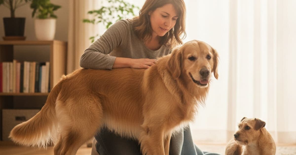 A dog being cared for at home, illustrating what makes colitis worse in dogs? (common flare triggers)