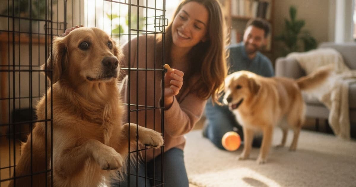 A dog being cared for at home, illustrating what makes crate rest worse in dogs? (common mistakes)