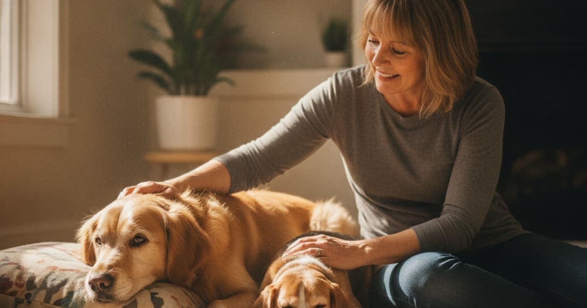 A dog being cared for at home, illustrating what makes degenerative myelopathy worse in dogs