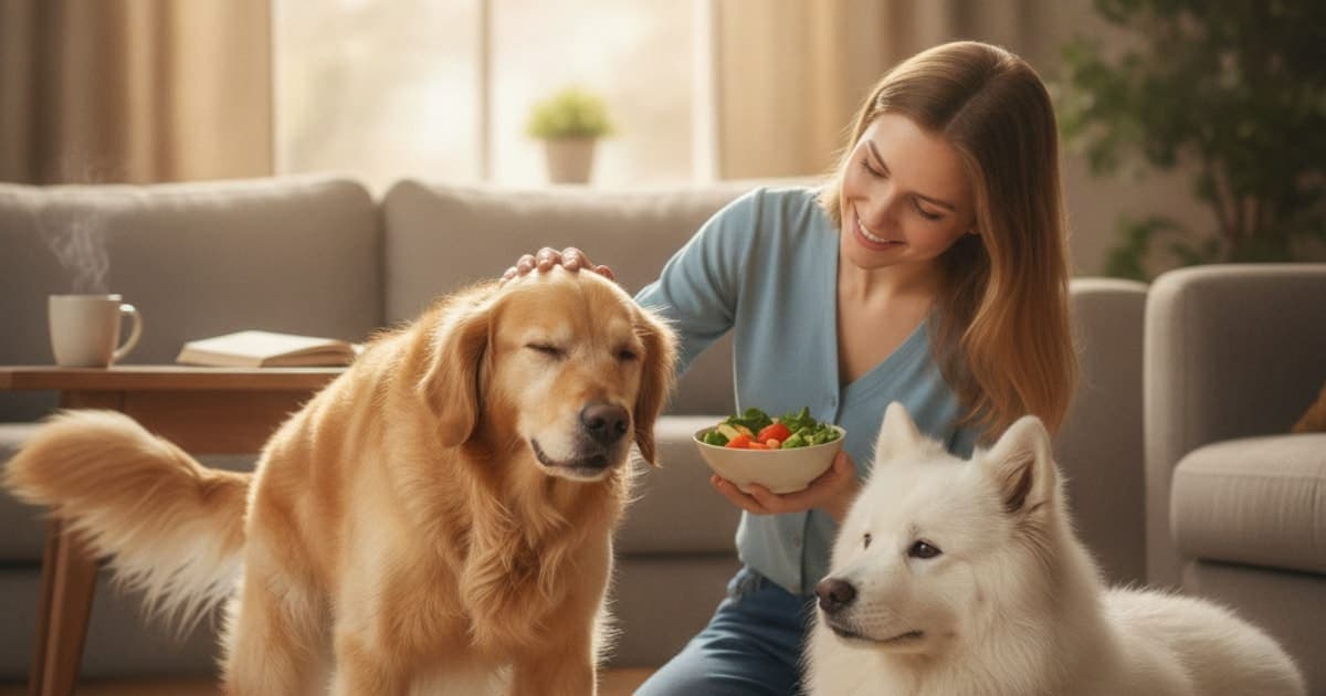 A dog being cared for at home, illustrating what makes food sensitivity worse in dogs? (triggers)