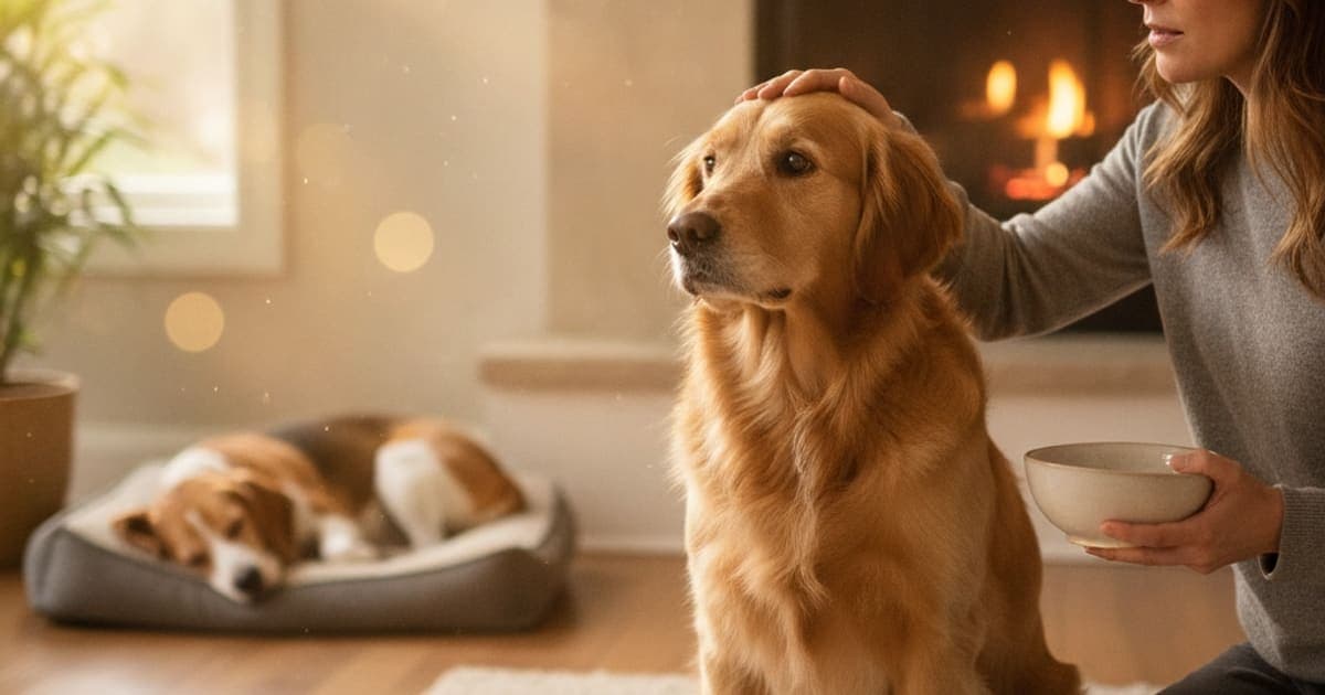 A dog being cared for at home, illustrating what makes gastritis worse in dogs? (common triggers)