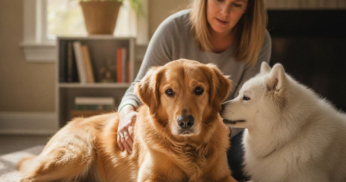 A dog being cared for at home, illustrating what makes ibd worse in dogs? (common triggers)