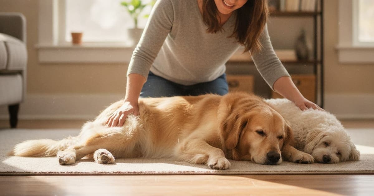 A dog being cared for at home, illustrating what makes iliopsoas strain worse in dogs? (key triggers)