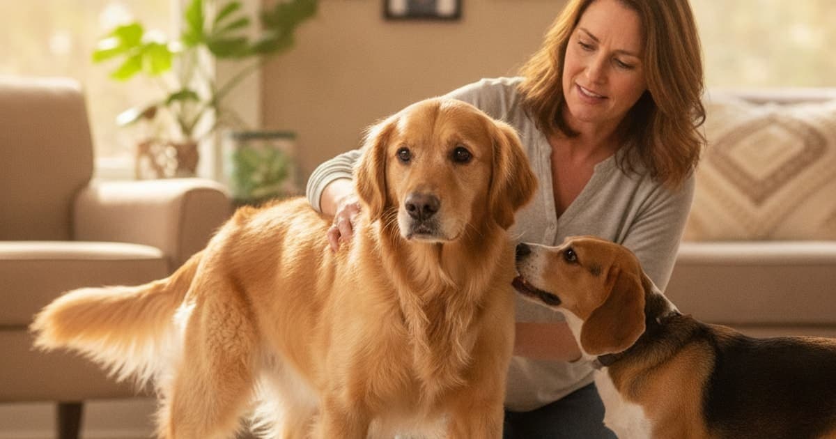 A dog being cared for at home, illustrating what makes luxating patella worse in dogs? (key causes)