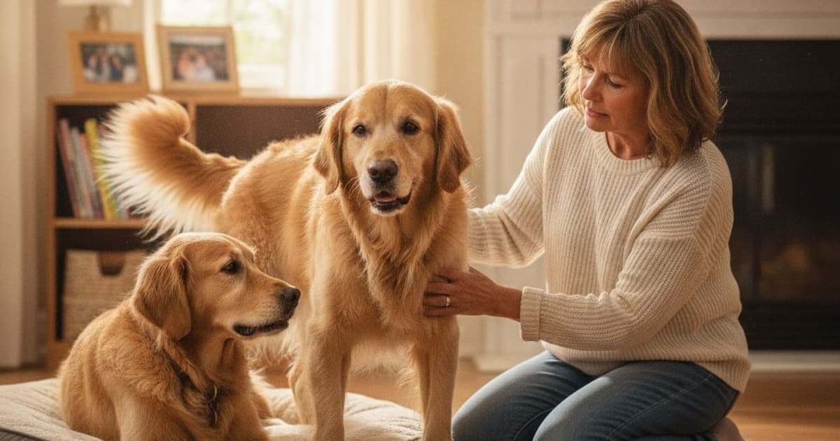 A dog being cared for at home, illustrating what makes osteoarthritis worse in dogs? (key triggers)