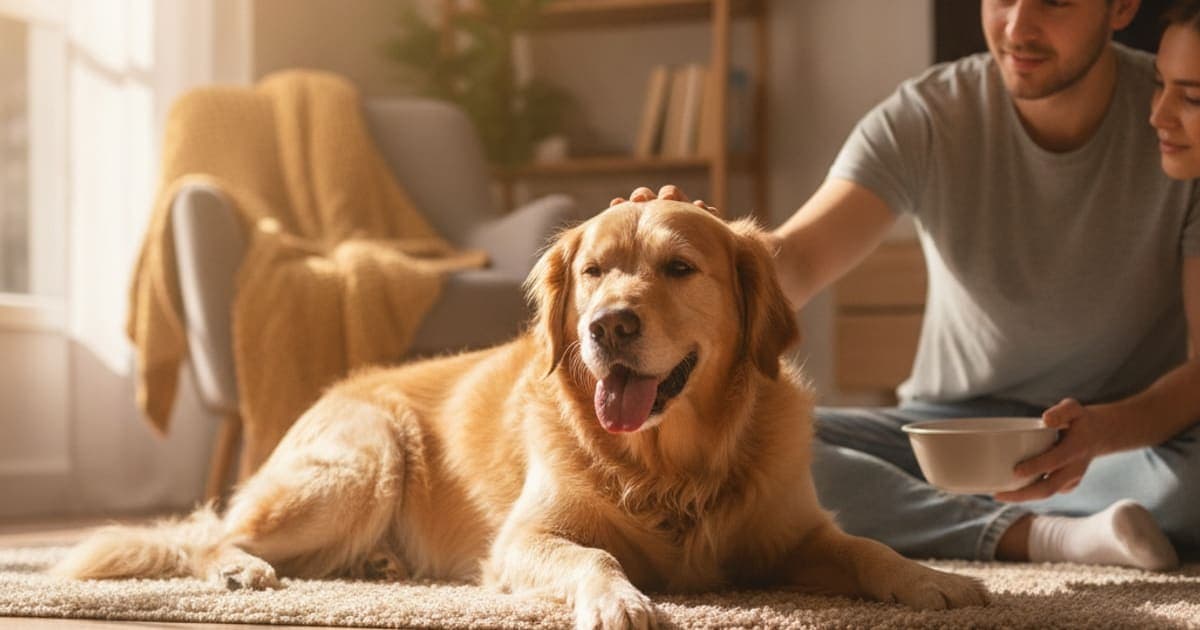 A dog being cared for at home, illustrating what makes reduced stamina worse in dogs? (key drivers)