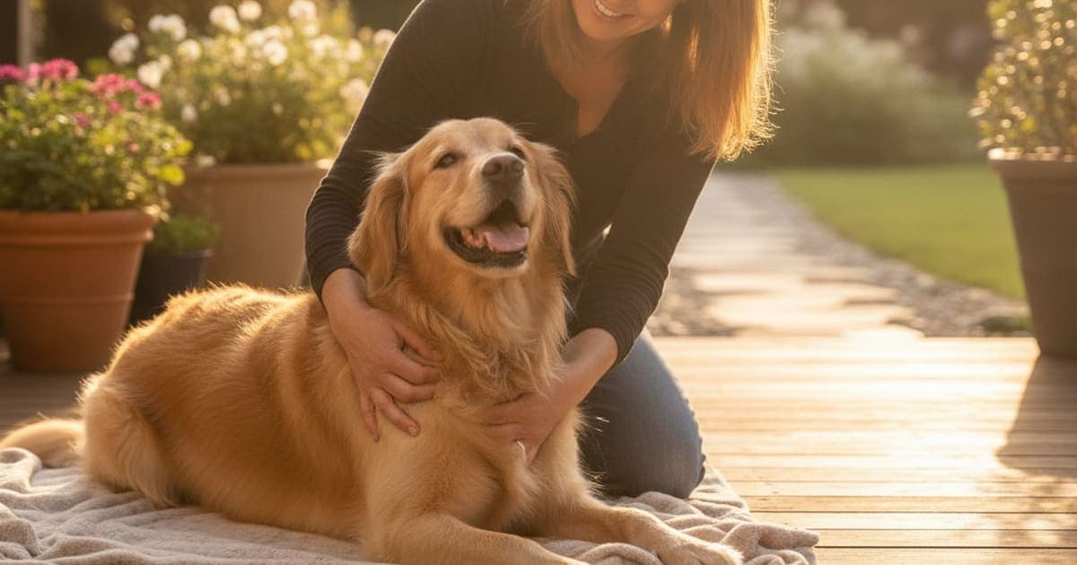 A dog being cared for at home, illustrating what makes shoulder ocd worse in dogs? (key triggers)