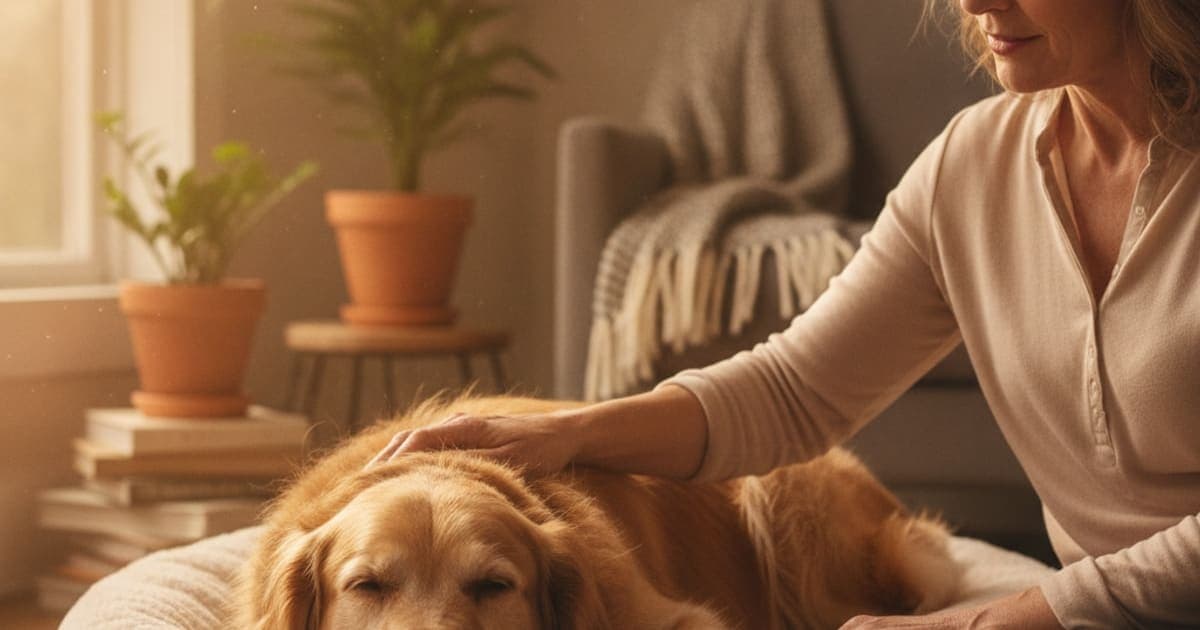 A dog being cared for at home, illustrating what makes stomach ulcers worse in dogs? (key triggers)