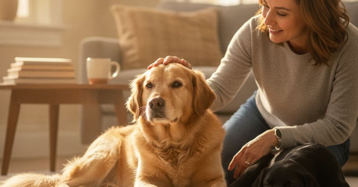 A dog being cared for at home, illustrating what makes torn acl worse in dogs? (aggravating factors)