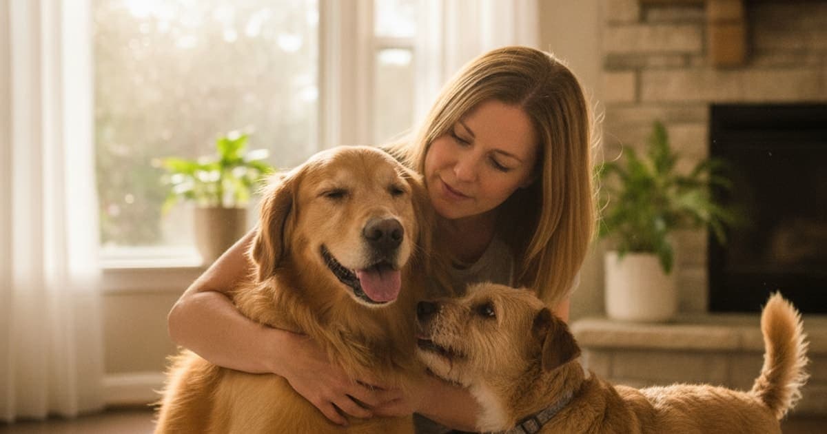 A dog being cared for at home, illustrating what makes vestibular disease worse in dogs? (triggers)