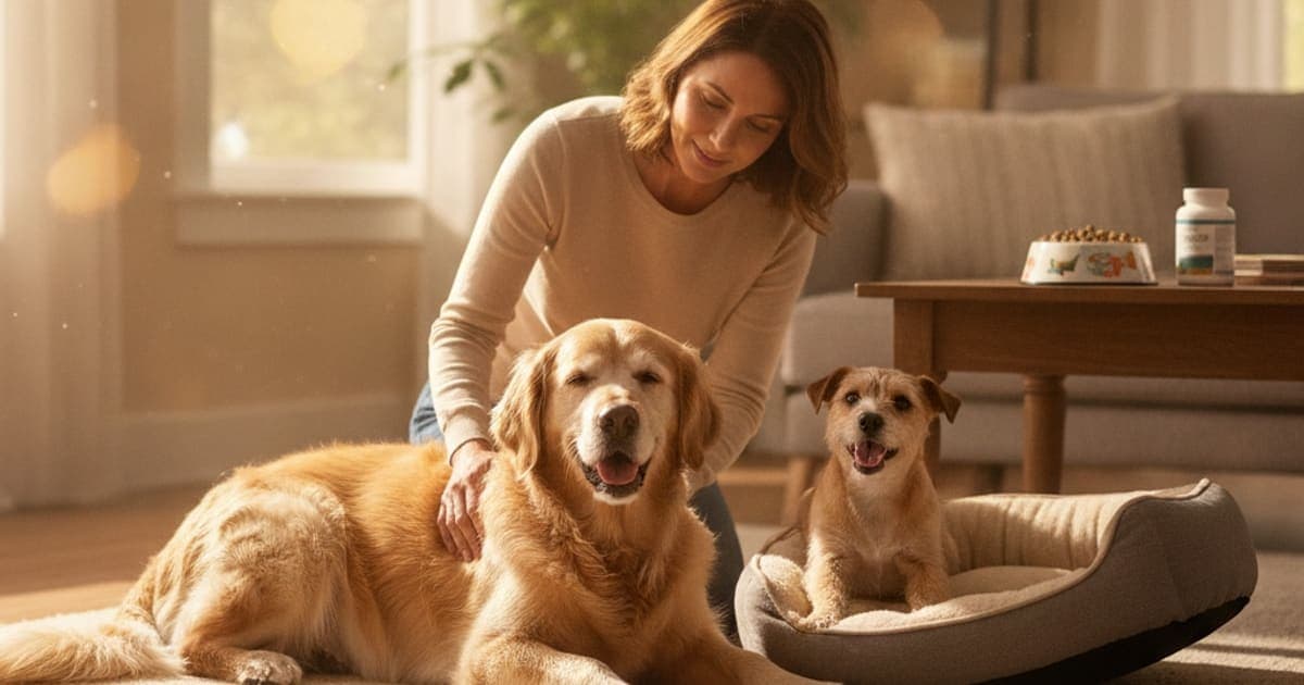 A dog being cared for at home, illustrating what to give a dog with arthritis (owner's options)