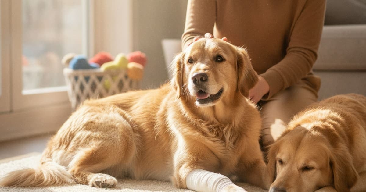 A dog being cared for at home, illustrating what should i give my dog for avulsion fracture