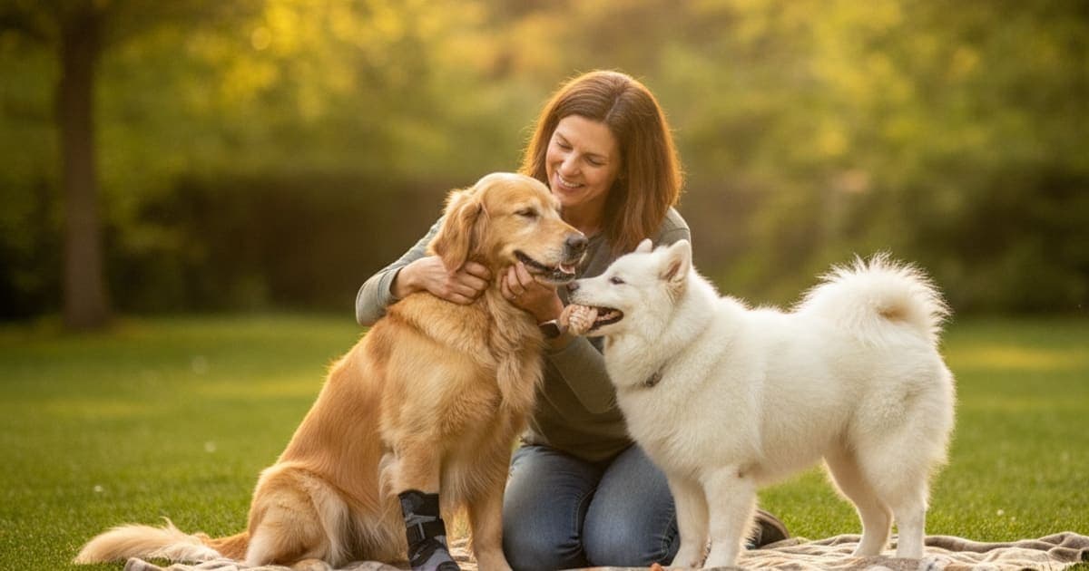A dog being cared for at home, illustrating what to give a dog with bicipital tenosynovitis