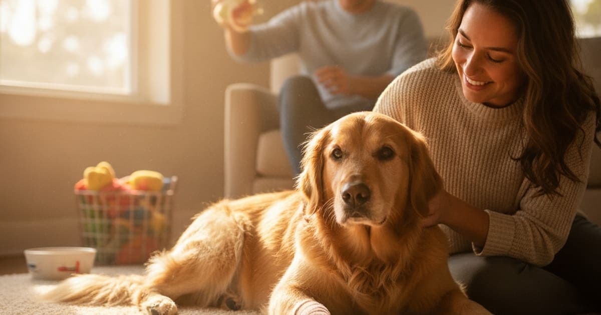 A dog being cared for at home, illustrating what should i give my dog for bursitis? (options explained)