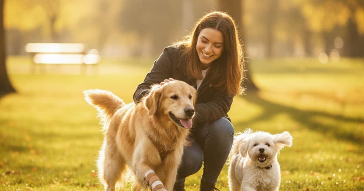 A dog being cared for at home, illustrating what to give a dog with carpal hyperextension? (options)