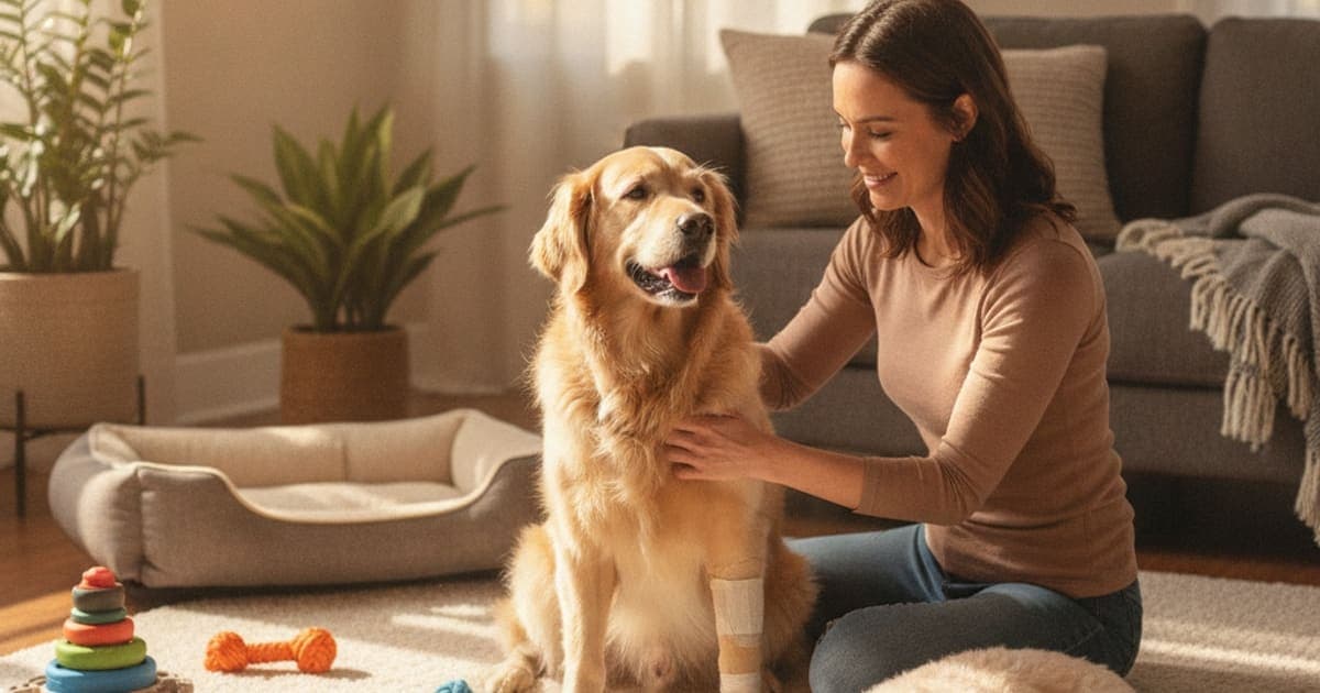 A dog being cared for at home, illustrating what to give a dog with ccl tear? (recovery options)
