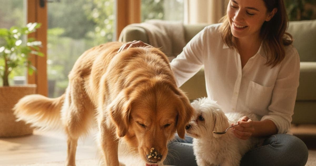 A dog being cared for at home, illustrating what to give a dog with colitis? (diet & support)